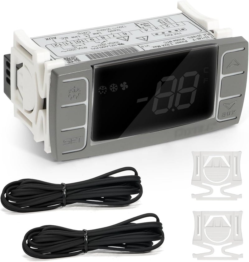 VORGENS for Dixell XR03CX-4N0F1 Temperature Controller, 120V/50-60HZ Digital Thermostat Panel with 2 NTC Sensor Probes & Mounting Tabs - Fit for Normal Temperature Refrigerating Units Compressor - Image 1